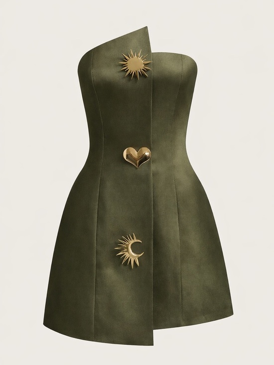 Commense Dresses & Skirts - Strapless Olive Green Sculpted Mini Dress